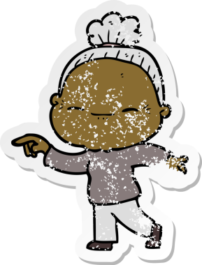 Bir insan tarafından çizilmiş barışçıl yaşlı bir kadının sıkıntılı çıkartması.