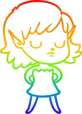 Gökkuşağı gradyan çizgi çizimi bir insan tarafından çizilmiş bir elf kızı