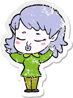 Bir insan tarafından çizilmiş güzel bir elf kızının sıkıntılı çıkartması.