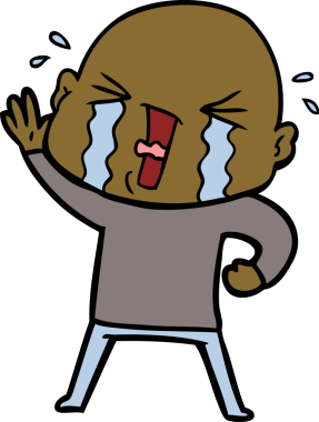 Bir insan tarafından çizilmiş ağlayan kel bir adam.