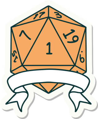 Bir insan tarafından çizilmiş doğal bir d20 zar etiketi.