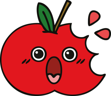 Bir insan tarafından çizilmiş kırmızı elma karikatürü.