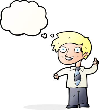 Bir insan tarafından çizilmiş düşünce baloncuğu fikri olan bir okul çocuğu.