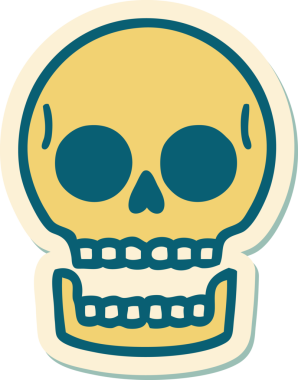 Bir insan tarafından çizilmiş bir kafatasının geleneksel stiliyle dövme çıkartması.