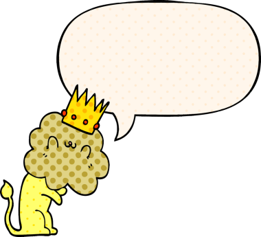 Karikatür aslanı ve konuşma baloncuğu bir insan tarafından çizilmiş çizgi roman tarzı.