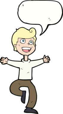 Bir insan tarafından çizilmiş konuşma balonu olan heyecanlı bir çocuk.