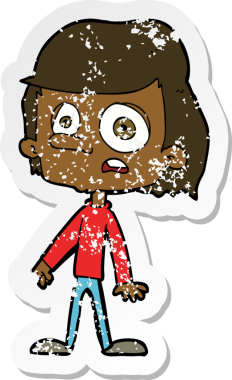 Bir insan tarafından çizilmiş endişeli bir çizgi filmin gerilimli çıkartması.