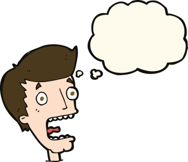 Bir insan tarafından çizilmiş düşünce baloncuğuyla dehşete düşmüş bir adam.