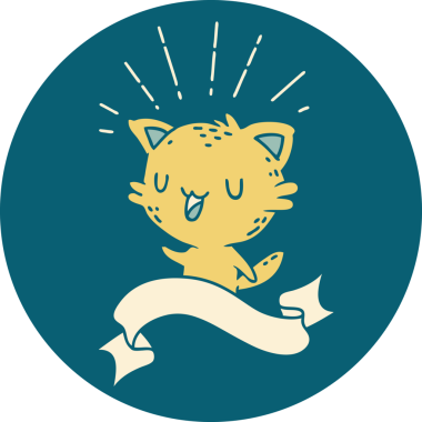 Bir insan tarafından çizilmiş dövme stili mutlu bir kedi.