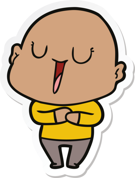 Bir insan tarafından çizilmiş mutlu, kel bir adamın çıkartması.