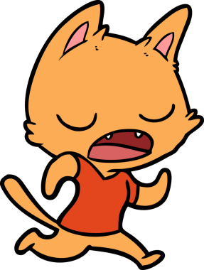 Bir insan tarafından çizilmiş konuşan kedi çizgi filmi.