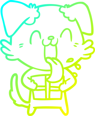 Bir insan tarafından çizilmiş, nefes nefese kalmış, çizgi film köpeği çizimi.