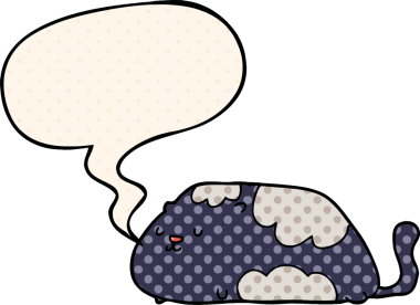 Çizgi roman tarzında konuşma balonu olan çizgi film kedisi bir insan tarafından çizildi.