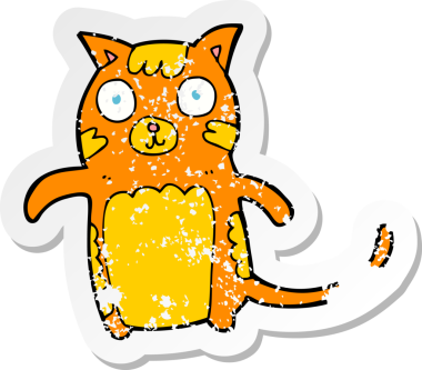 Bir insan tarafından çizilmiş bir karikatür kedinin gerilmiş çıkartması.