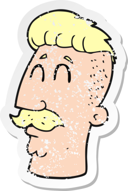 Hipster saç kesimi bir insan tarafından çizilmiş bir çizgi film karakterinin gerilimli geçmiş yapıştırması.