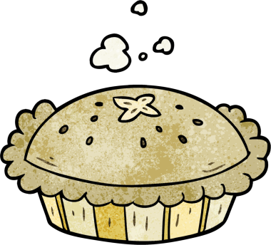 Bir insan tarafından çizilmiş fırından yeni çıkmış sıcak çizgi film pastası.