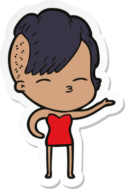 Bir insan tarafından çizilmiş, şaşı bir kızın çıkartması.