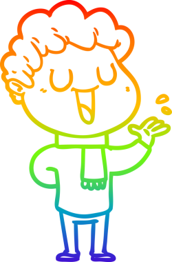 Gökkuşağı gradyan çizgi çizimi bir insan tarafından çizilen bir karikatür adamın çizimi