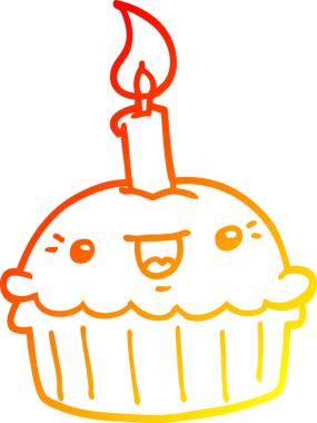 Bir insan tarafından çizilmiş mumlu çizgi film kekinin sıcak çizgi çizimi