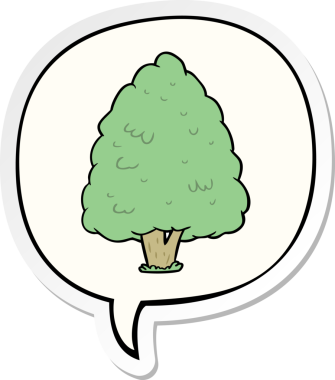 Bir insan tarafından çizilmiş konuşma balonu çıkartmalı çizgi film uzun ağacı.