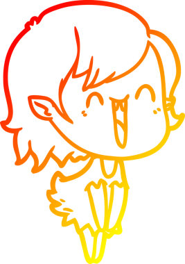 Bir insan tarafından çizilmiş sevimli, mutlu bir vampir kızın çizgi çizimi.