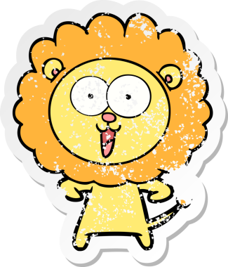 Bir insan tarafından çizilmiş mutlu çizgi film aslanının sıkıntılı çıkartması.