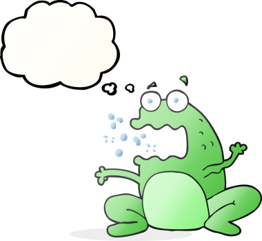 Bir insan tarafından çizilmiş serbest çizim balon karikatür geğiren kurbağa.