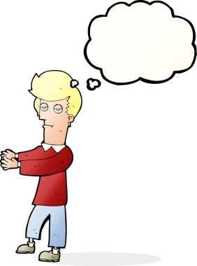 Bir insan tarafından çizilmiş düşünce baloncuğuyla yol gösteren sıkıcı bir çizgi film.