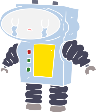 Bir insan tarafından çizilmiş düz renkli çizgi film robotu ağlıyor