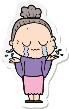 Bir insan tarafından çizilmiş, ağlayan yaşlı bir kadının çıkartması.