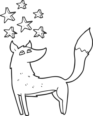 Bir insan tarafından çizilmiş yıldızlı siyah beyaz bir kurt.