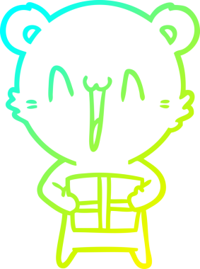 Bir insan tarafından çizilmiş hediye karikatürü olan mutlu bir ayının soğuk çizgi çizimi.