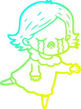 Bir insan tarafından çizilmiş ağlayan bir çizgi film kızı çizimi.