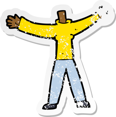 Bir insan tarafından çizilmiş başsız bir karikatürün gerilimli çıkartması.