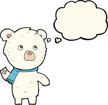 Bir insan tarafından çizilmiş düşünce baloncuklu şirin kutup ayısı.