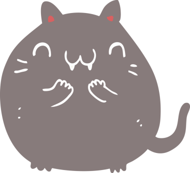 Bir insan tarafından çizilmiş mutlu düz renkli çizgi film kedisi