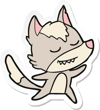 Bir insan tarafından çizilmiş dost canlısı bir kurt çizgi filminin çıkartması.