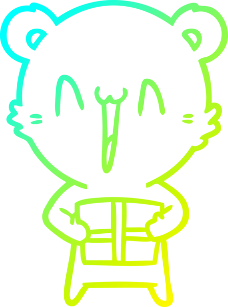 Bir insan tarafından çizilmiş hediye karikatürü olan mutlu bir ayının soğuk çizgi çizimi.