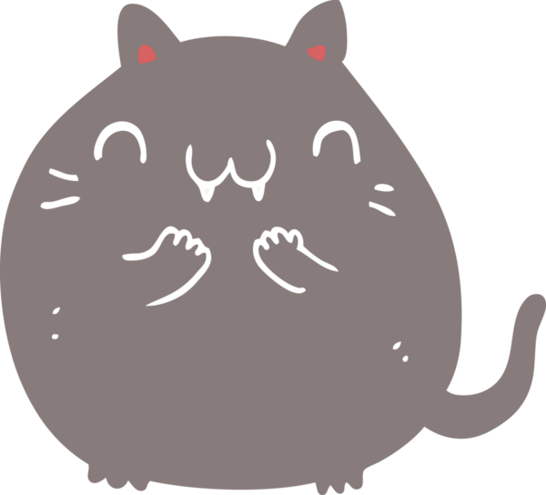 Bir insan tarafından çizilmiş mutlu düz renkli çizgi film kedisi