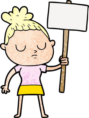 Bir insan tarafından çizilmiş sakin bir kadın çizgi filmi.