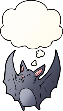 Düşünce baloncuklu cadılar bayramı yarasası çizgi filmi bir insan tarafından çizilmiş.