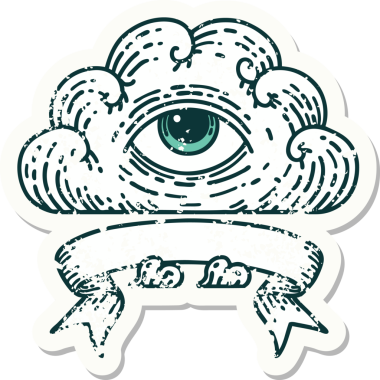 Her şeyi gören bir insan tarafından çizilmiş eski bir çıkartma.