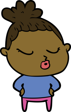 Bir insan tarafından çizilmiş sakin bir kadın çizgi filmi.