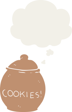 insan tarafından çizilmiş düşünce baloncuklu karikatür kurabiye kavanozu.