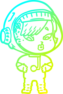 Bir insan tarafından çizilmiş soğuk gradyan çizgili astronot kadın çizimi.