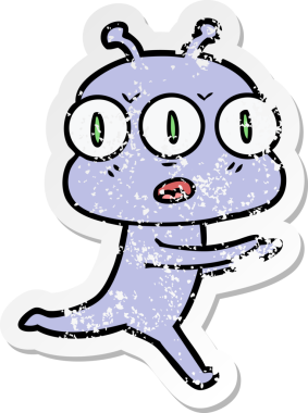 Bir insan tarafından çizilmiş üç gözlü bir karikatür çıkartması.