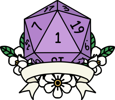 Retro Dövme Biçimi Doğal Bir d20 zar bir insan tarafından çizildi