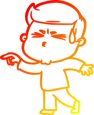 Bir insan tarafından çizilmiş terleyen bir çizgi film karakterinin sıcak çizgi çizimi.