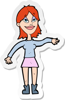 Bir insan tarafından çizilmiş el hareketi yapan bir karikatür kadının çıkartması.