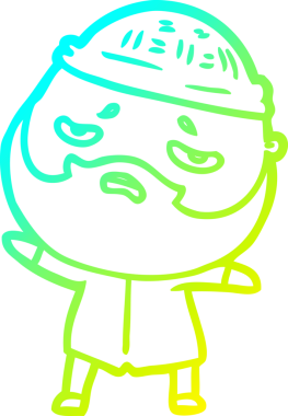 Bir insan tarafından çizilmiş sakallı, endişeli bir çizgi film çizimi.